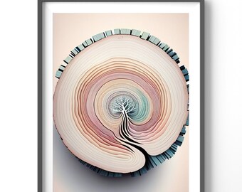 Tree Rings Poster, Matte Vertical Posters, Abstract Wall Art, Tree Print