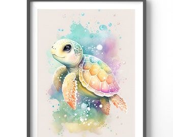 Watercolor Sea Turtle Poster, Matte Vertical Posters, Watercolor Wall Art, Animal Print