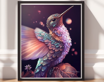 Bird Art Print Hummingbird Gift Printable Art Bird Lover Gift Colorful Wall Art Gift for Mom Living Room Wall Art Digital Prints