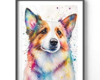 Colorful Corgi Poster, Matte Vertical Posters, Animal Wall Art, Watercolor Dog Print