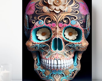 Sugar Skull Canvas Wall Art, Wrapped Canvas, Fantasy Artwork, Ready to Hang