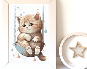 Watercolor Animals, Cat Painting v8, Digital Download, Baby Animal Prints, Nursery Wall Art, Printable Nursery
