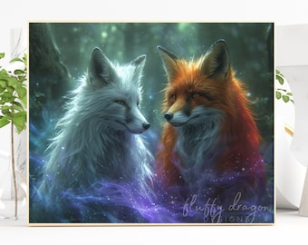 Foxes Digital Print, Red Fox, White Fox, Baby Fox, Digital Download, Instant Print