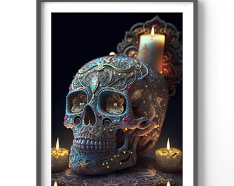 Sugar Skull Poster, Matte Vertical Posters,  Fantasy Wall Art, Skull Print