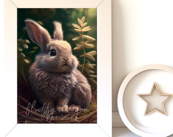 Nursery Animals, Baby Bunny v19, Digital Download, Nursery Prints, Woodland Decor, Printable Wall Art, Instant Print