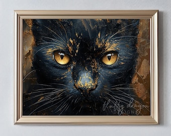Black Cat Art | Digital Download Printable Wall Art | Halloween Decor | Unique Animal Lover Gift for Cat Lovers