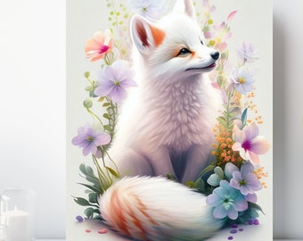 Baby Fox Canvas Print, Wrapped Canvas, Cute Animal Nursery Wall Art, Ready to Hang