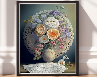 Floral Wall Art - Colorful Art Print, Vintage & Retro Printable Download, Trendy Poster for Home Decor