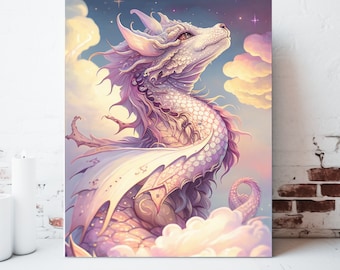 Dragon Canvas Wall Art, Wrapped Canvas, Whimsical Wall Art, Dragon Prints, Dragon Painting, Fantasy Artwork, Gamer Gifts, Ready to Hang