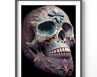 Sugar Skull Poster, Matte Vertical Posters,  Fantasy Wall Art, Skull Print