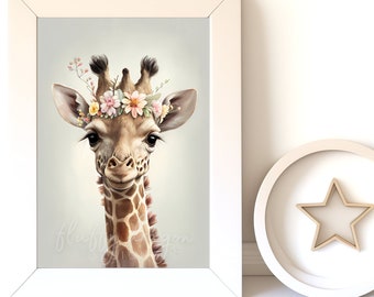 Baby Giraffe Nursery Digital Art, Cute Animal Wall Art, Kids Room Decor, Baby Shower Gift, Playful Giraffe Print, Digital Download