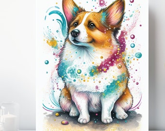 Watercolor Corgi Canvas Wall Art, Wrapped Canvas, Cute Animal Art, Ready to Hang