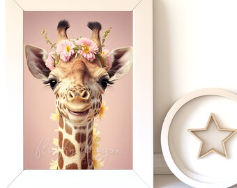 Baby Giraffe Nursery Digital Art, Cute Animal Wall Art for Kids Room, Print & Decor, Baby Shower Gift, Jungle Theme Decor