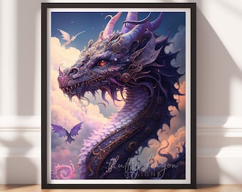 Dragon Print v11, Digital Painting Art, Printable Wall Art, Instant Download, Fantasy Decor, Gamer Gifts, Game Room