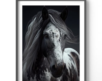 Spotted Horse Poster, Matte Vertical Posters, Equestrian Wall Art, Black and White Horse Print