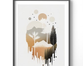 Boho Abstract Poster, Matte Vertical Posters, Minimalist Wall Art, Earth Tones Print