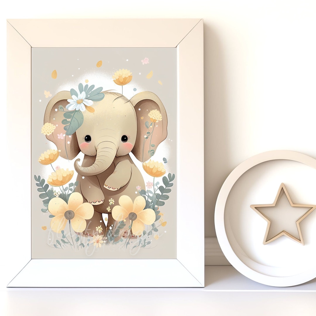 Baby Elephant Print - Nursery Wall Art, Cute & Stylish Instant Download ...