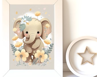 Digital Download |  Baby Elephant v7 | Printable Art | Digital Print Wall Art | Art Print | Nursery Wall Art | AI Art Print | Watercolor Art