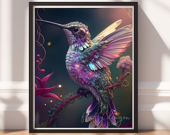 Hummingbird Artwork: Colorful Digital Download Bird Art Print for Vibrant Home Decor & Printable Wall Art