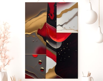Abstract Poster | Gold and Red Matte Wall Art Print | Vertical Decor for White & Black Home Aesthetic