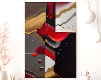 Gold and Red Abstract Poster, Matte Vertical Posters, White Black, Wall Art Print