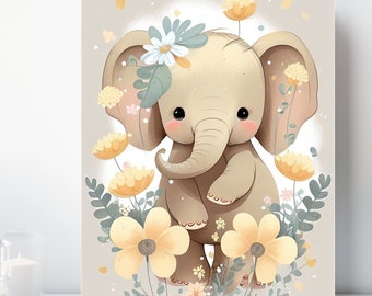 Baby Elephant Canvas Print, Wrapped Canvas, Cute Animal Nursery Wall Art, Ready to Hang