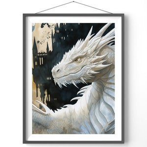 White Dragon Poster | Fantasy Wall Art for Video Game Decor | Stunning Dragon Print, Home & Office Decoration, Gift Idea