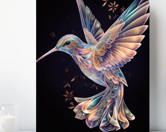 Holo Hummingbird Canvas Wall Art, Wrapped Canvas, Colorful Bird Art, Ready to Hang