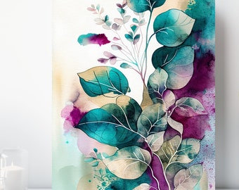 Botanical Watercolor Canvas Print, Wrapped Canvas, Abstract Nature Wall Art, Ready to Hang