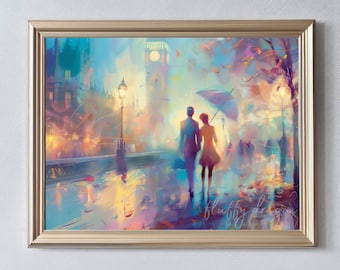 Romantic Artwork - London Art Print Digital Download | Pastel Printable | Springtime Decor for Home and Office