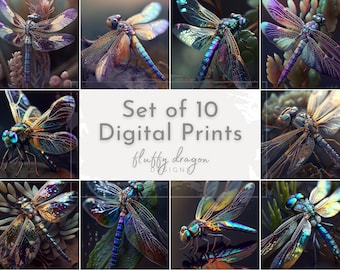 Set of 10 Dragonfly Printable Art, Downloadable Insect Artwork, Nature Lover Gift, Digital Wall Decor for Home