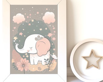 Baby Elephant Print - Cute Nursery Wall Art, Instant Download for Kids Room Decor, Adorable Baby Animal Artwork