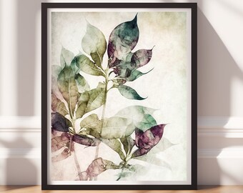 Botanical Art v2, Digital Download, Printable Art, Colorful Painting, Modern Prints, Leaves Decor, Abstract Painting
