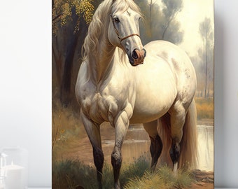 White Horse Canvas Wall Art, Wrapped Canvas, Equestrian Art, Ready to Hang