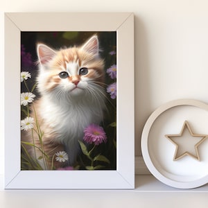 Nursery Animal Art: Cute Cat Print Digital Download, Kitten Printable Wall Art for Kids&#39; Room Decor