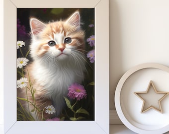 Cat Painting v21, Digital Download, Baby Animal Prints, Nursery Wall Art, Instant Print, Printable Nursery, Cute Animals, Digital Prints