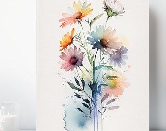 Watercolor Flower Canvas Print, Wrapped Canvas, Soft Floral Wall Art, Ready to Hang