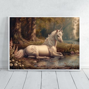 Unicorn Poster | Vintage Art Print | Fantasy Wall Art | Horizontal Unicorn Decor for Kids Room & Nursery