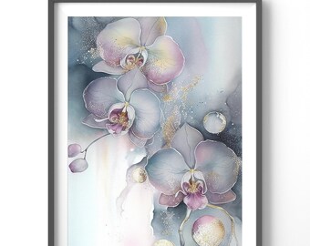 Watercolor Orchids Poster, Matte Vertical Posters,  Floral Wall Art, Flower Print