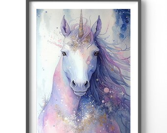 Unicorn Watercolor Poster | Fantasy Wall Art, Matte Vertical Print, Magical Home Decor, Kids Room Decoration, Gift Idea