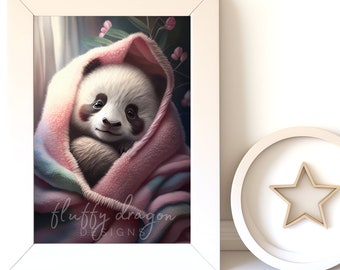 Cute Baby Panda Digital Art Print | Adorable Nursery Wall Art Download for Kids Room Decor