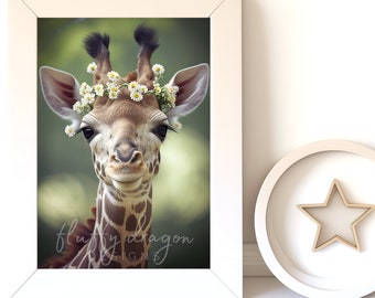 Digital Download |  Baby Giraffe v7 | Printable Art | Digital Print Wall Art | Art Print | Digital Painting | AI Art Print | Watercolor Art