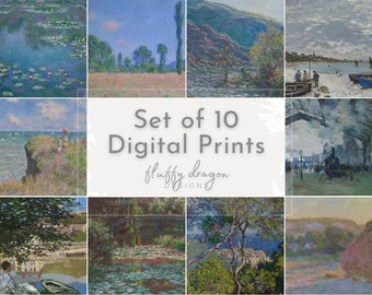 Monet Art, Landscape Art, Claude Monet, Water Lilies, Vintage Painting, Fine Art Print, Living Room Gallery Wall, Digital Prints Set of 10