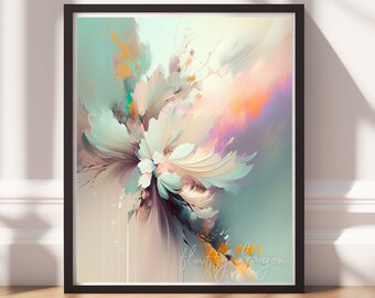 Modern Abstract Art Print, Digital Download, Bold Contemporary Artwork, Pastel Wall Decor, Unique Home Decor Idea