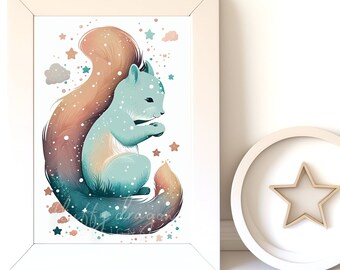 Cute Baby Squirrel Nursery Animal Art | Digital Download & Printable Instant Print Decor