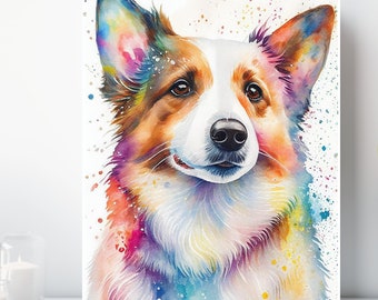 Watercolor Corgi Canvas Wall Art, Wrapped Canvas, Cute Animal Art, Ready to Hang