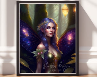 Forest Fairy v8, Digital Painting Art, Instant Download, Printable Decor, Fairy Art, Magical Decor, Instant Print