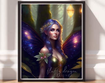 Forest Fairy Art Print, Digital Painting, Instant Download, Magical Decor, Printable Fairy Wall Art, Whimsical Home Decor