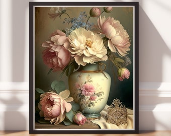 Floral Wall Art Print | Colorful Retro Vintage Art, Printable Digital Download, Trendy Poster Decor for Home