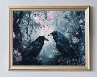 Raven Artwork | Gothic Printable Digital Download | Dark Forest Decor for Home & Office